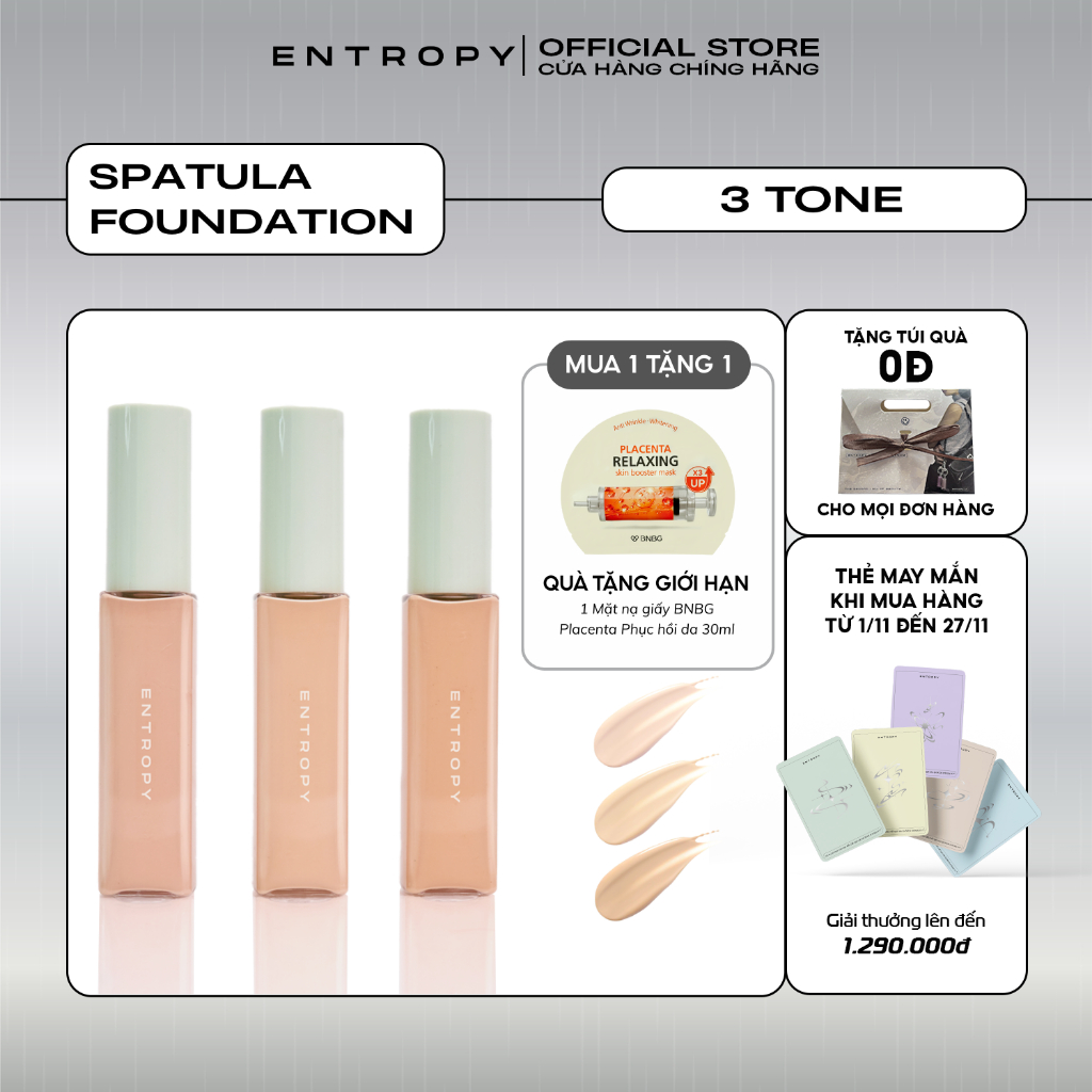 [TẶNG 1 MASK BNBG] Kem nền tích hợp Spatula mỏng nhẹ như lụa che phủ tự nhiên 40g Entropy Organza Fit Spatula Foundation