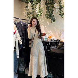 Set Len Xếp Ly Áo Body Mix Chân Váy Maxi Chuẩn Linh Hoàng
