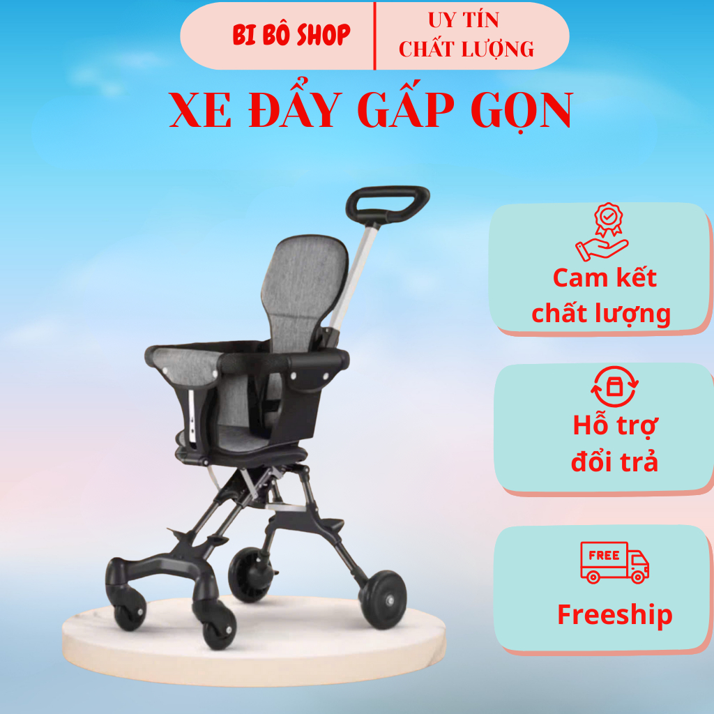 Xe đẩy gấp gọn, xe đẩy du lịch cho bé/Xe đẩy hai chiều, quai xốp có khóa bánh an toàn BI BÔ SHOP