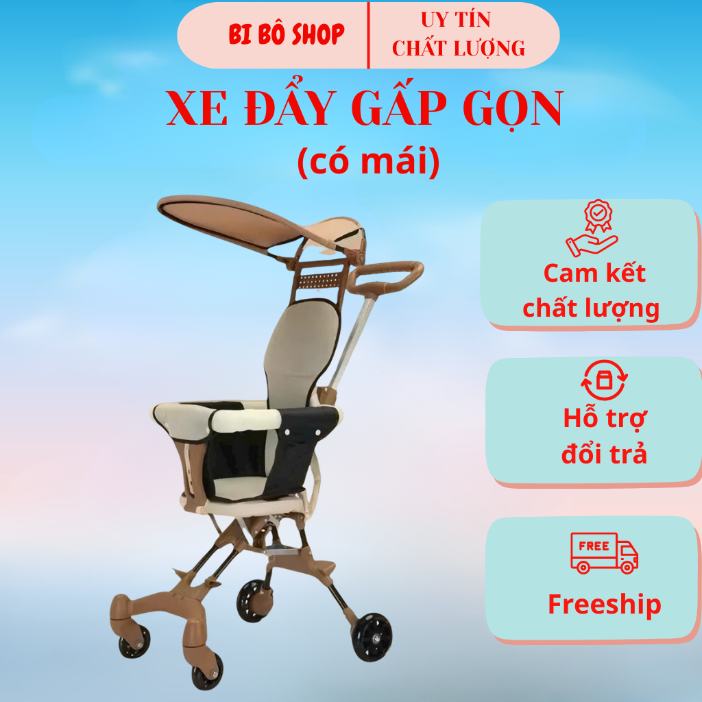 Xe đẩy gấp gọn, xe đẩy du lịch cho bé/ Xe đẩy hai chiều, quai xốp có khóa bánh an toàn BI BÔ SHOP