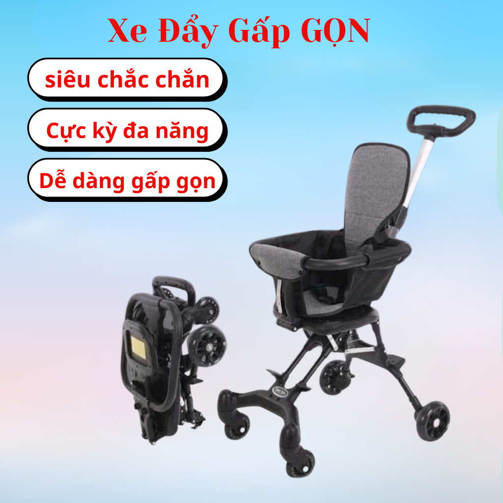 Xe đẩy gấp gọn, xe đẩy du lịch cho bé/ Xe đẩy hai chiều, quai sốp có khóa bánh an toàn BI BÔ SHOP