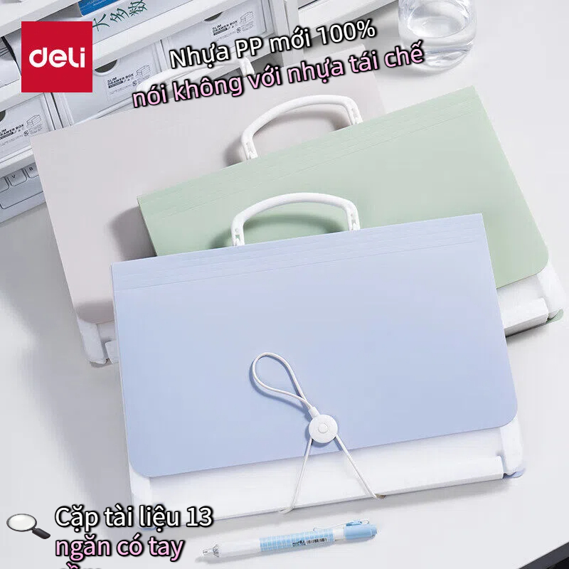 Túi Đựng Tài Liệu Deli Có Quai 13 Ngăn A4, Cặp Đựng Giấy Tờ Đa Năng Tiện Lợi Cho Văn Phòng Học Sinh