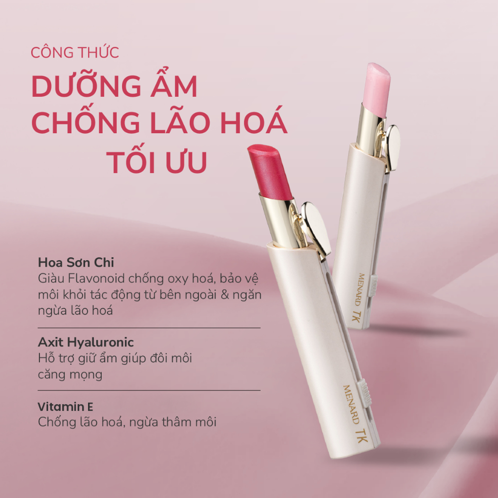 [Võ Hà Linh x Menard] Son dưỡng môi có màu Menard TK Lipstick giàu dưỡng chất giúp môi tươi tắn và rạng rỡ 3,2g | BigBuy360 - bigbuy360.vn