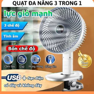 Quạt mini đa năng 3 trong 1: Để bàn – Kẹp – Treo tường,quạt mini xoay 360 độ,quạt sạc usb,quạt kẹp đầu giường,quạt mini