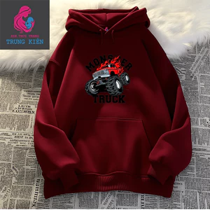 Áo Hoodie Trẻ Em Mùa Lạnh, Hình Xe Tải Đỏ Monster Truck Nổi Bật, Nỉ Cotton Giữ Nhiệt Tốt (M 338)