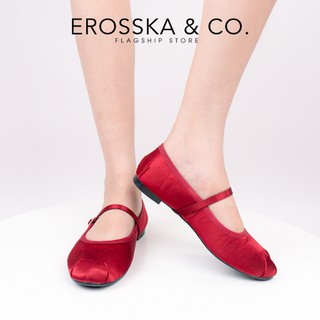 Erosska Ballerina - Giày balletcore quai ngang mũi nhăn, phối dây satin thời trang  - EL112