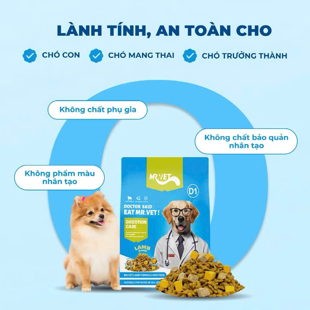 [Chính Hãng] Thức Ăn Hạt Hoàn Chỉnh MR.VET Cho Chó 1.4KG - Dòng D1 Vị Cừu Dầu Cá Hồi Mượt Lông - Kén Ăn