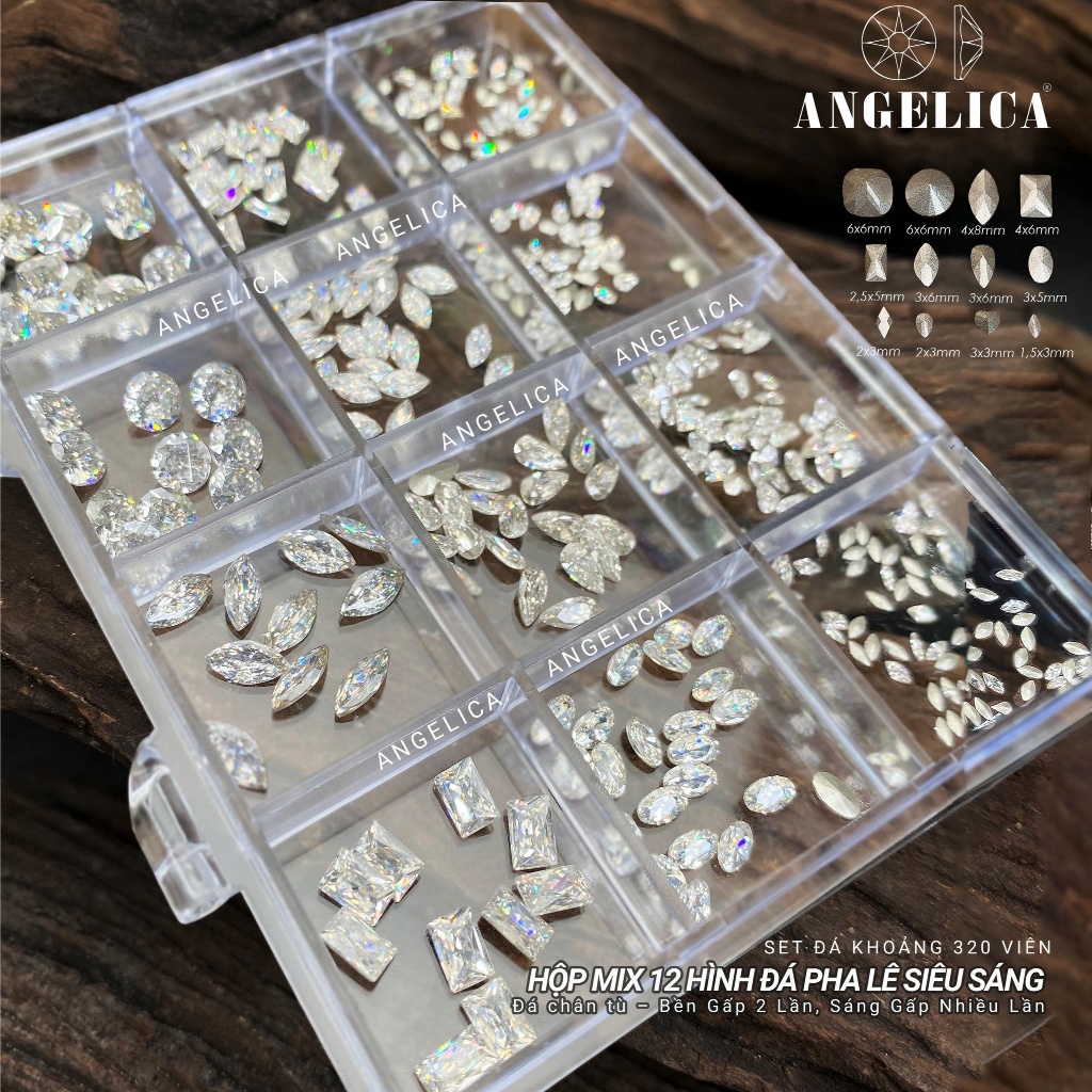 Hộp Mix 12 Hình Đá Pha Lê Siêu Sáng ANGELICA - Đá Chân Tù Bền Gấp 2 Lần Sáng Gấp Nhiều Lần