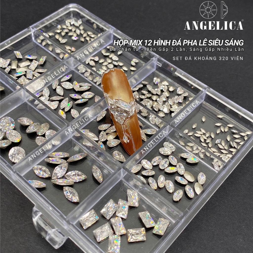 Hộp Mix 12 Hình Đá Pha Lê Siêu Sáng ANGELICA - Đá Chân Tù Bền Gấp 2 Lần Sáng Gấp Nhiều Lần