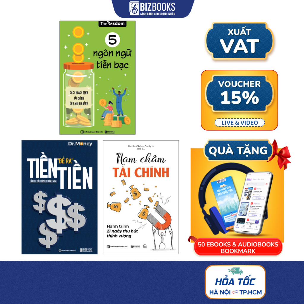 Bộ 3 Cuốn Tiền Đẻ Ra Tiền, 5 Ngôn Ngữ Tiền Bạc, Nam Châm Tài Chính | Bộ Sách Thu Hút Thịnh Vượng & Tư Duy Giàu Có