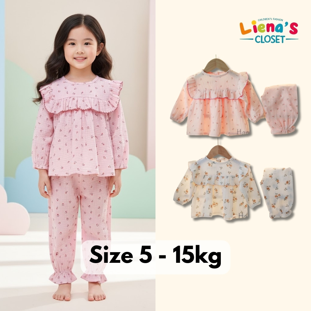 Set Quần Áo Dài Tay Bé Gái Chất Xô Muslin Hàn Cao Cấp Dáng Cánh Tiên Liena’s Closet DT02