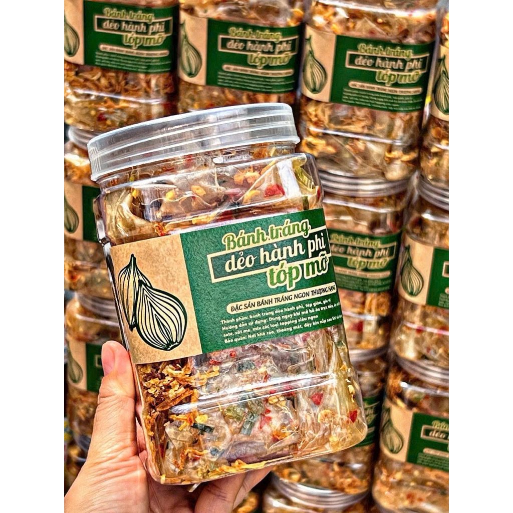 Bánh Tráng Dẻo Hành Phi Tóp Mỡ 400gr Premium Thơm Béo Ăn Vặt Su Xoắn