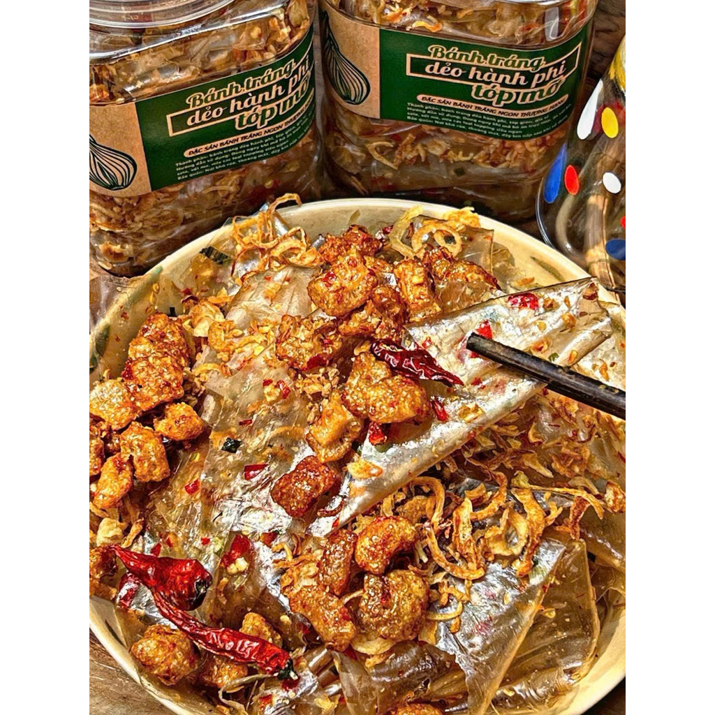 Bánh Tráng Dẻo Hành Phi Tóp Mỡ 400gr Premium Thơm Béo Ăn Vặt Su Xoắn