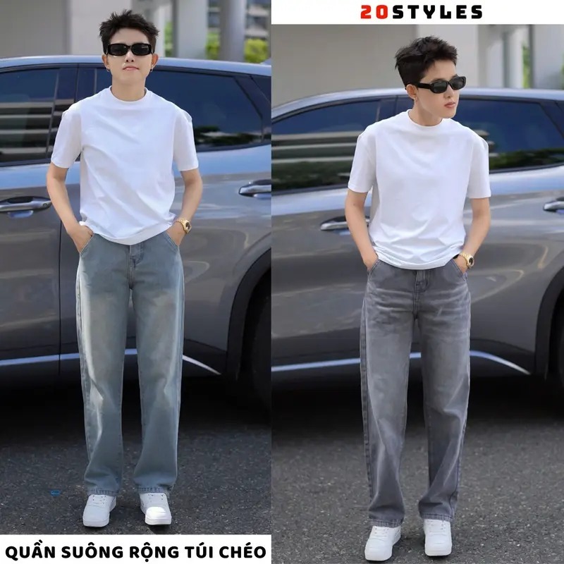 QUẦN JEAN ỐNG SUÔNG RỘNG Nam 20 Styles 3 màu xám wash, đen wash, xanh nhạt wash chất vải Dày Dặn, quần unisex dễ phối đồ