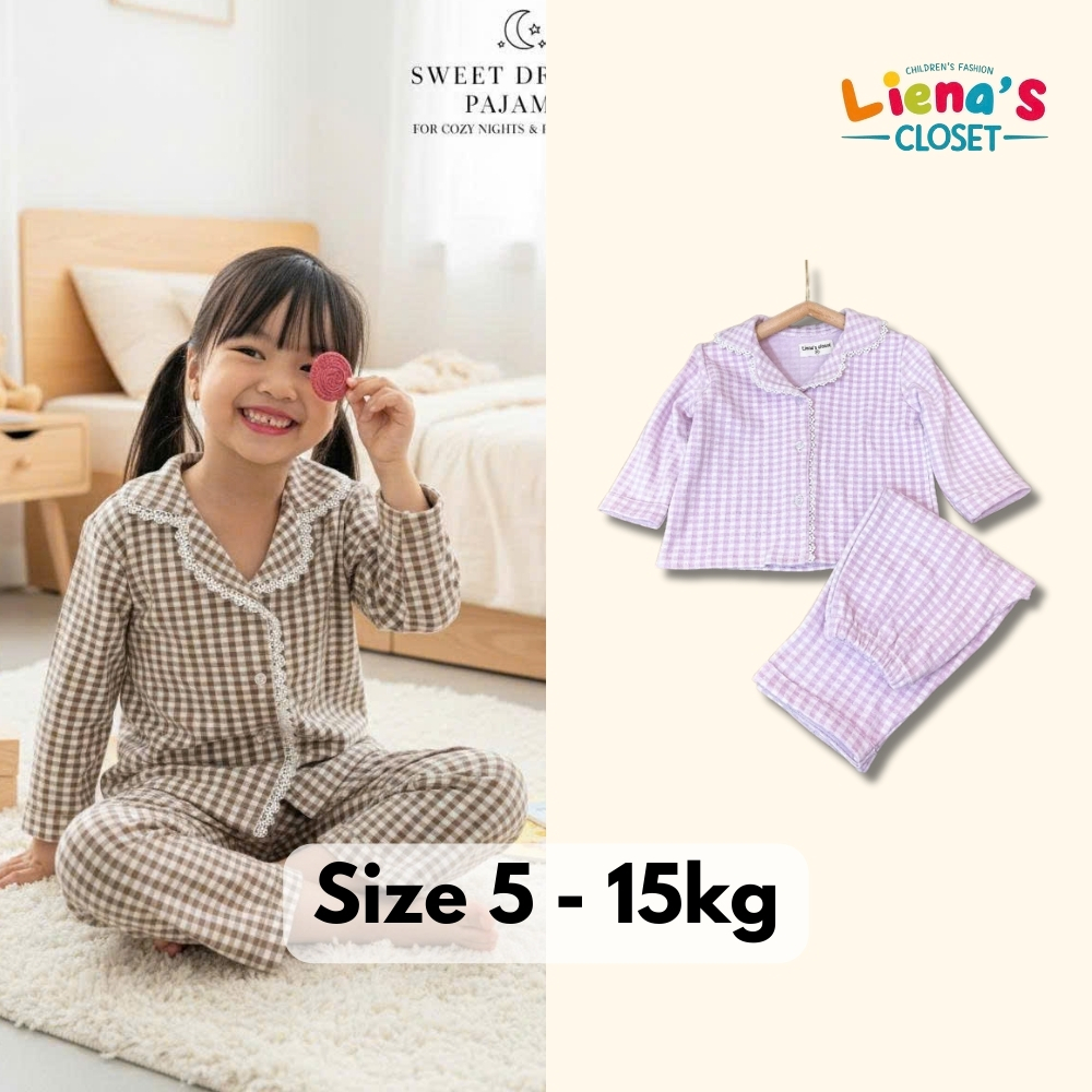 Set Pizama Dài Tay Cổ Viền Ren Chất Len Tăm Lông Thỏ Mềm Mịn Cho Bé Liena'S Closet PJ01
