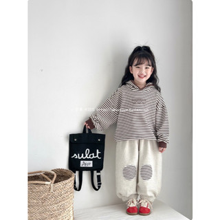 [B&G] Sét bộ thu đông áo kẻ sọc Quần bo gối phối patch sọc cực dễ thương cho bé gái từ 10-45kg