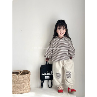 [B&G] Sét bộ thu đông áo kẻ sọc Quần bo gối phối patch sọc cực dễ thương cho bé gái từ 10-45kg
