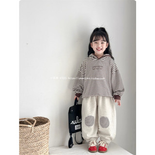 [B&G] Sét bộ thu đông áo kẻ sọc Quần bo gối phối patch sọc cực dễ thương cho bé gái từ 10-45kg