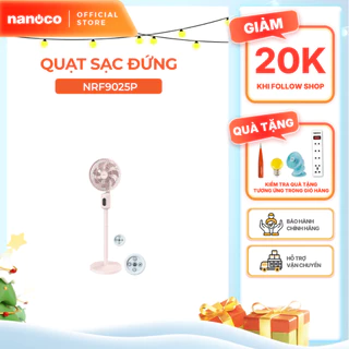 Quạt sạc cảm ứng có remote 9inch màu hồng Nanoco model NRF9025 màu hồng/trắng, pin Lithium 10.000mAh