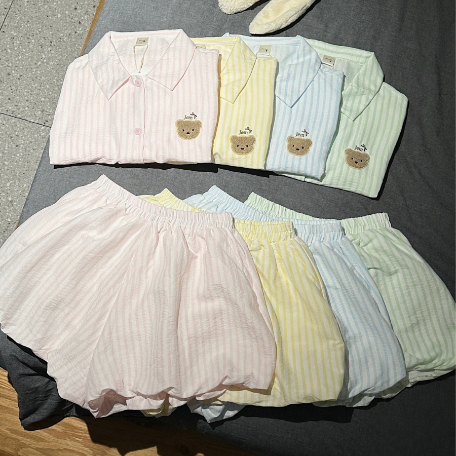 SET BỘ NGẮN DÁNG QUẦN BÍ HOẠ TIẾT SỌC CHẤT ĐŨI SỌC HÀN FORM RỘNG - YOBIN - 8214 - JEMCLOSET