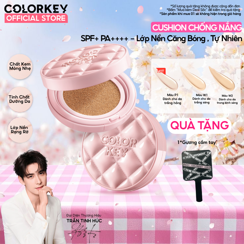 Cushion Chống Nắng SPF 50+ PA++++ COLORKEY Kẻ Ô Hồng, Mỏng Nhẹ Giữ Lớp Make-Up Lâu Trôi 11g