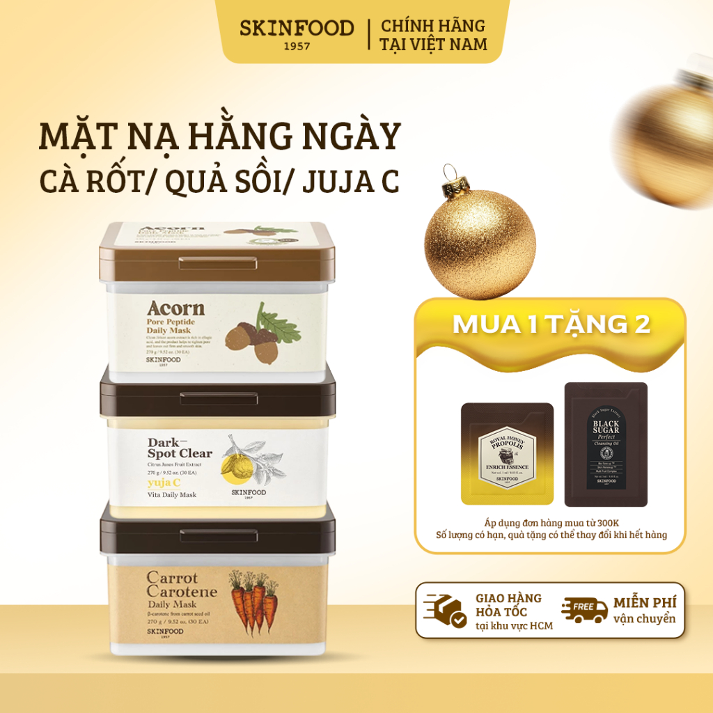 Hộp 30 Miếng Mặt Nạ Dưỡng Da Hằng Ngày Skinfood Daily Cà Rốt/Quả Sồi/Quýt/Nho Mẫu Đơn