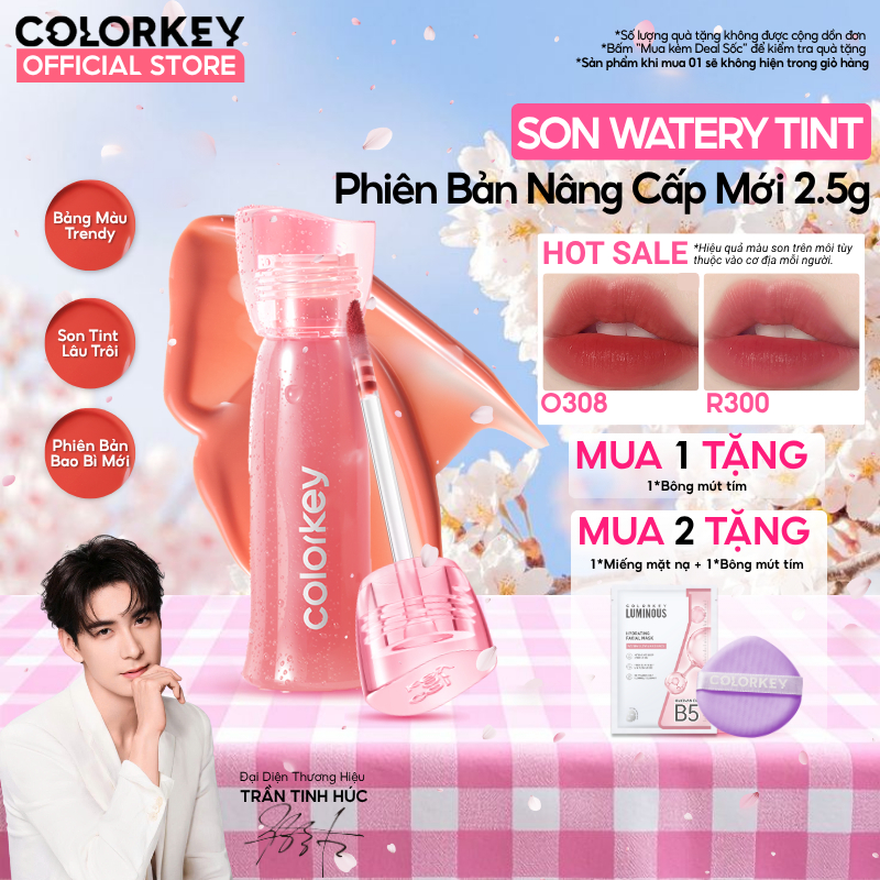 [MỚI] Son COLORKEY Watery Tint Phiên Bản Mới Bền Màu Lâu Trôi, Không Dính Cốc, Siêu Mịn Môi 2.5g