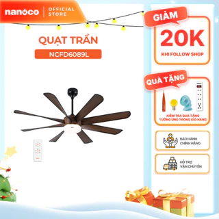 Quạt trần trang trí vân gỗ 8 cánh động cơ DC có remote Nanoco model NCFD6089L công suất 65W