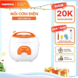 Nồi cơm điện 0.8L Nanoco model NRC0801W màu trắng-cam, nút cơ công suất 250W
