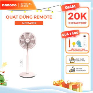 Quạt đứng động cơ BLDC có remote 14inch, 7 cánh, màu hồng/trắng Nanoco model NEF1499