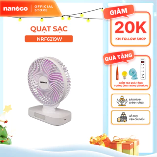 Quạt sạc Nanoco model NRF6219W màu trắng, 6inch, có xoay, có đèn