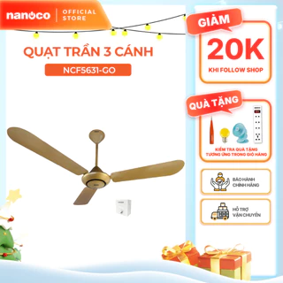 Quat trần Nanoco model NCF5631-GO ( màu vàng đồng, 2 chế độ gió, 80W)