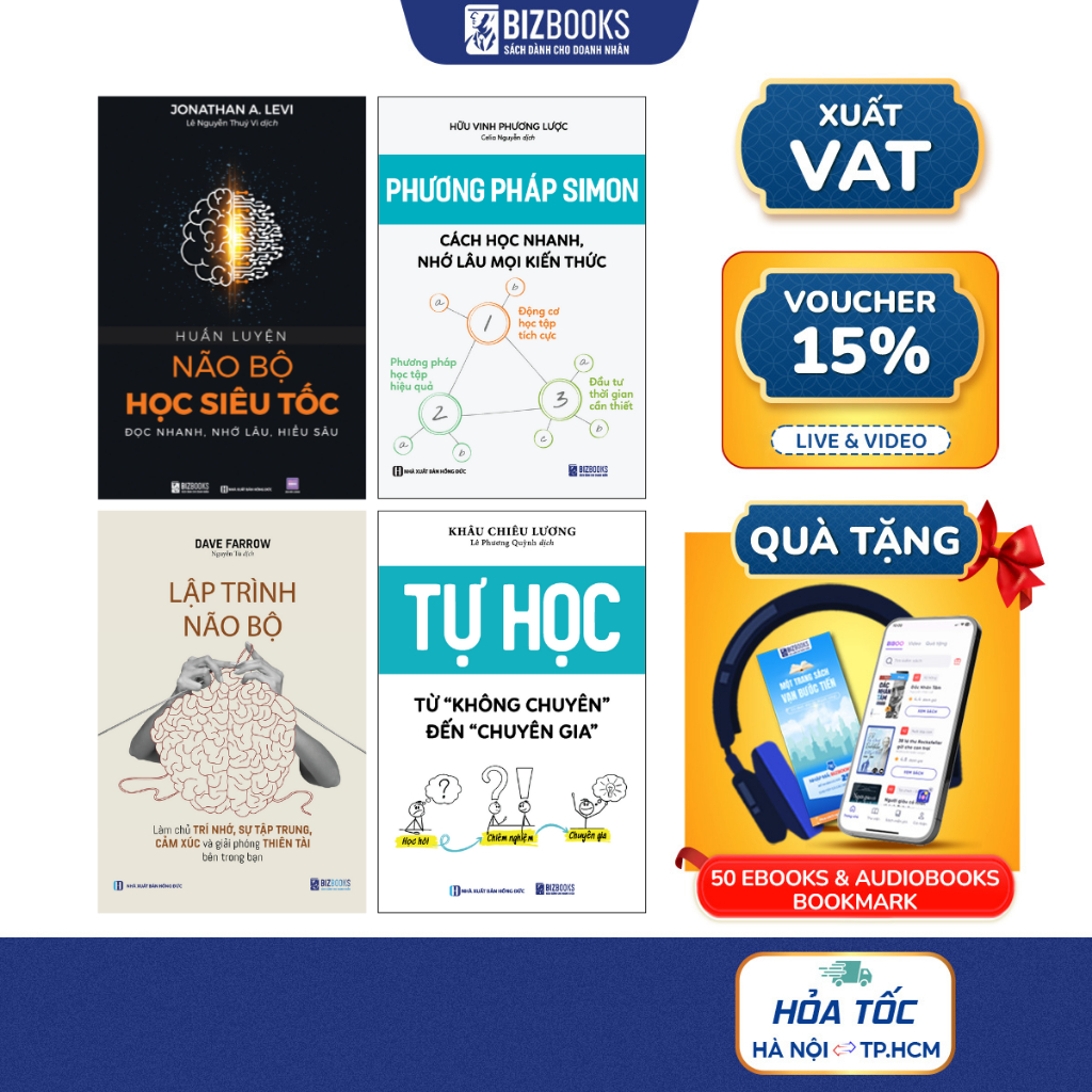 Combo Sách Học Nhanh Nhớ Lâu: Phương Pháp Simon, Huấn Luyện Não Bộ Và Lập Trình Não Bộ, Tự Học