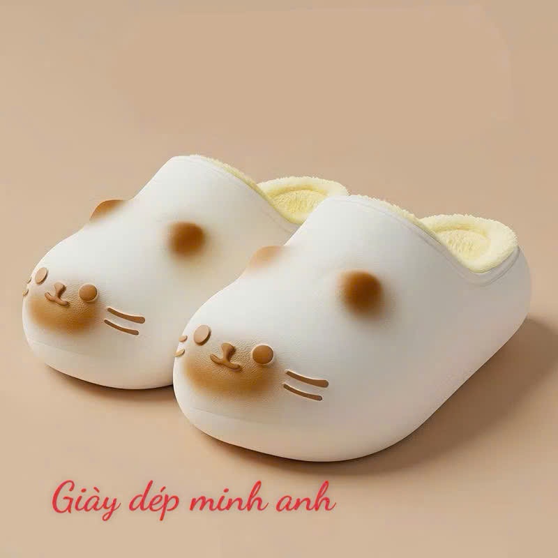 Dép Sục Lót Bông Hình Mèo Dễ Thương, Dép Bông Mềm Mịn Giữ Ấm Mùa Đông Cho Nữ