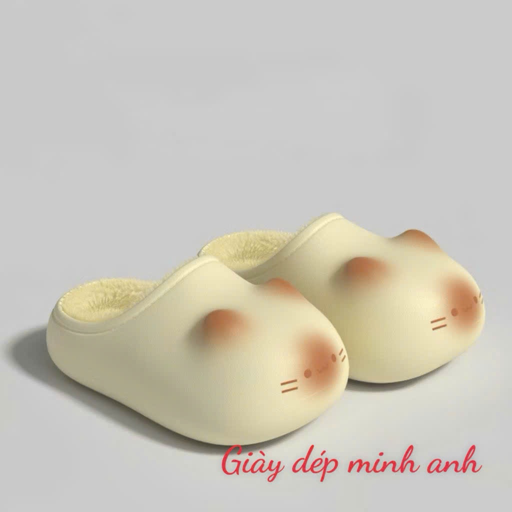 Dép Sục Lót Bông Hình Mèo Dễ Thương, Dép Bông Mềm Mịn Giữ Ấm Mùa Đông Cho Nữ