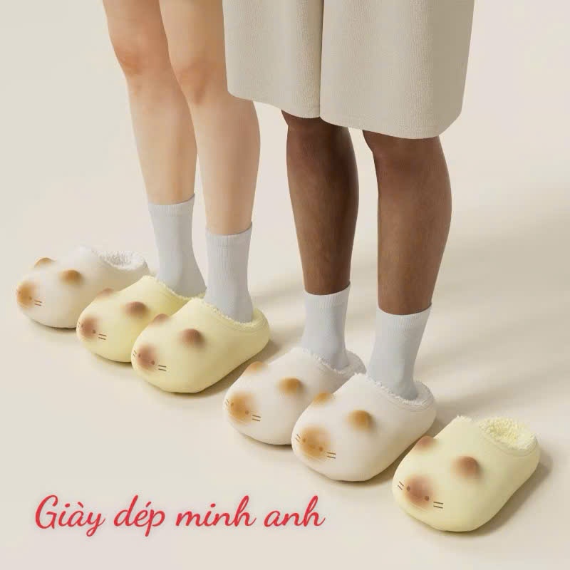 Dép Sục Lót Bông Hình Mèo Dễ Thương, Dép Bông Mềm Mịn Giữ Ấm Mùa Đông Cho Nữ