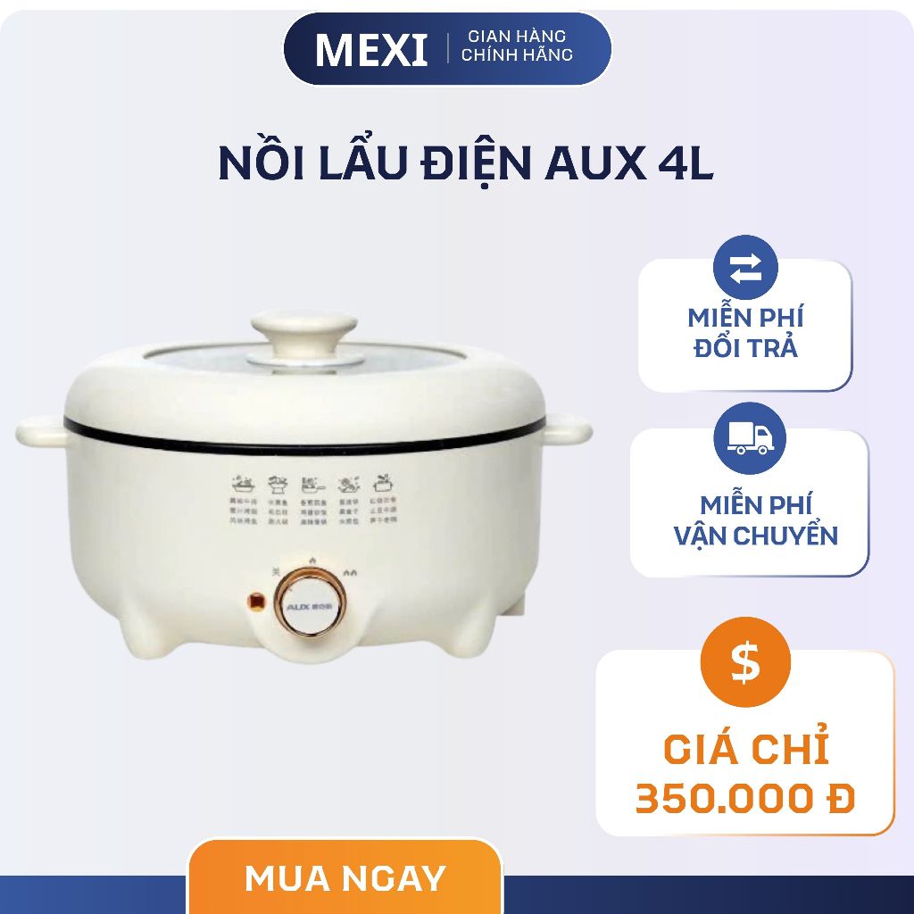 Nồi Lẩu Điện Đa Năng Aux Nồi Đa Năng Ăn Lẩu, Xào Nấu Đa Năng Tiện Lợi- Bếp Lẩu Gia Đình Chống Dính