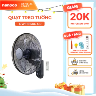 Quạt treo tường Nanoco model NWF1615RC màu ghi/xám nhạt (bạc đạn, 3 cấp độ gió, công suất 47W, cánh 40cm)