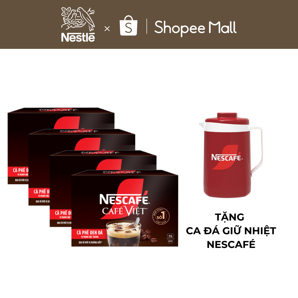 [Tặng Ca đá Nescafé] Combo 4 Hộp Cà phê Hòa tan NESCAFÉ CAFÉ VIỆT 15 gói Vị Mạnh đặc trưng