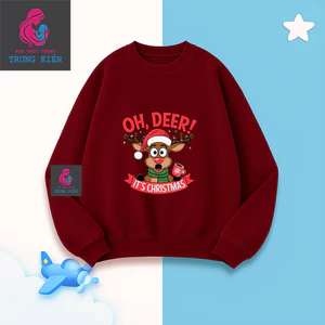 Áo Nỉ Sweater Thu Đông Cho Bé Hình Chú Tuần Lộc Oh, Deer Dễ Thương, Vải Cotton Mềm Ấm Áp (M337)
