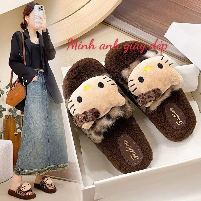 Dép Bông Hellokitty Dễ Thương, Dép Đi Trong Nhà Mềm Ấm Êm Chân Chống Trơn Trượt Cho Nữ