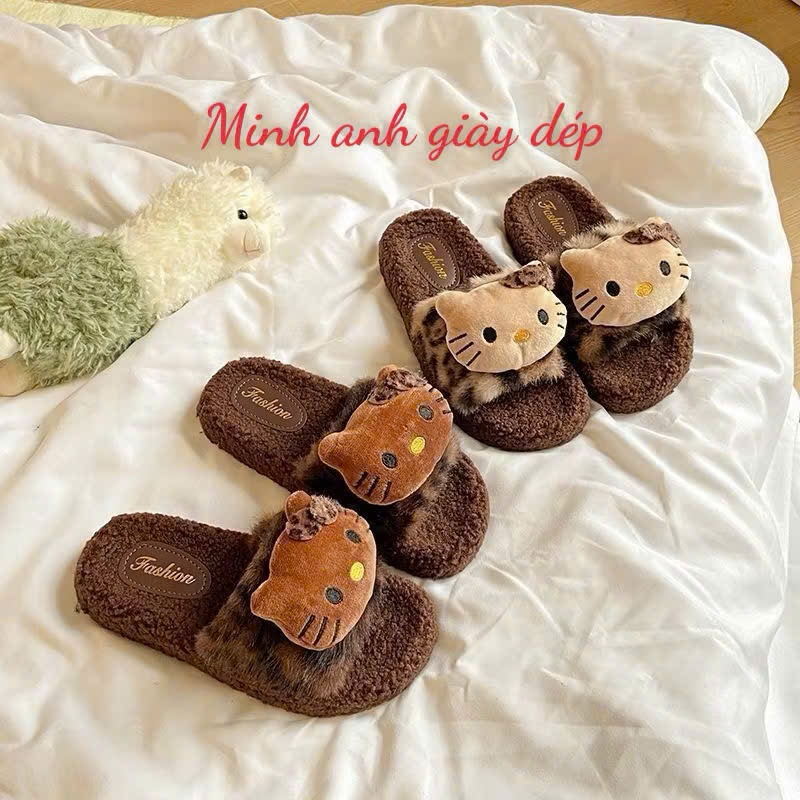 Dép Bông Hellokitty Dễ Thương, Dép Đi Trong Nhà Mềm Ấm Êm Chân Chống Trơn Trượt Cho Nữ