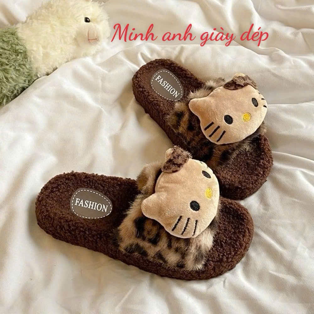 Dép Bông Hellokitty Dễ Thương, Dép Đi Trong Nhà Mềm Ấm Êm Chân Chống Trơn Trượt Cho Nữ