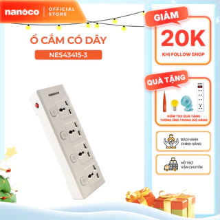 Ổ cắm có dây Nanoco model NES43415 (4 ổ đa năng, 4 công tắc, dây điện 3m và 5m)