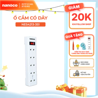 [QUÀ TẶNG] Ổ cắm có dây Nanoco model NES4213-S1 (1 ổ đa năng, 4 ổ 2 chấu, 1 công tắc, dây điện 3M)