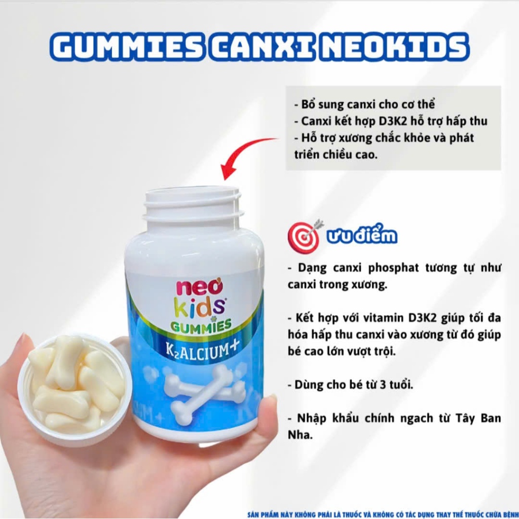 BỘ 3 GUMMIES NEOKIDS - CANXI, DHA, KẼM hộp 60 viên nhai+ quà