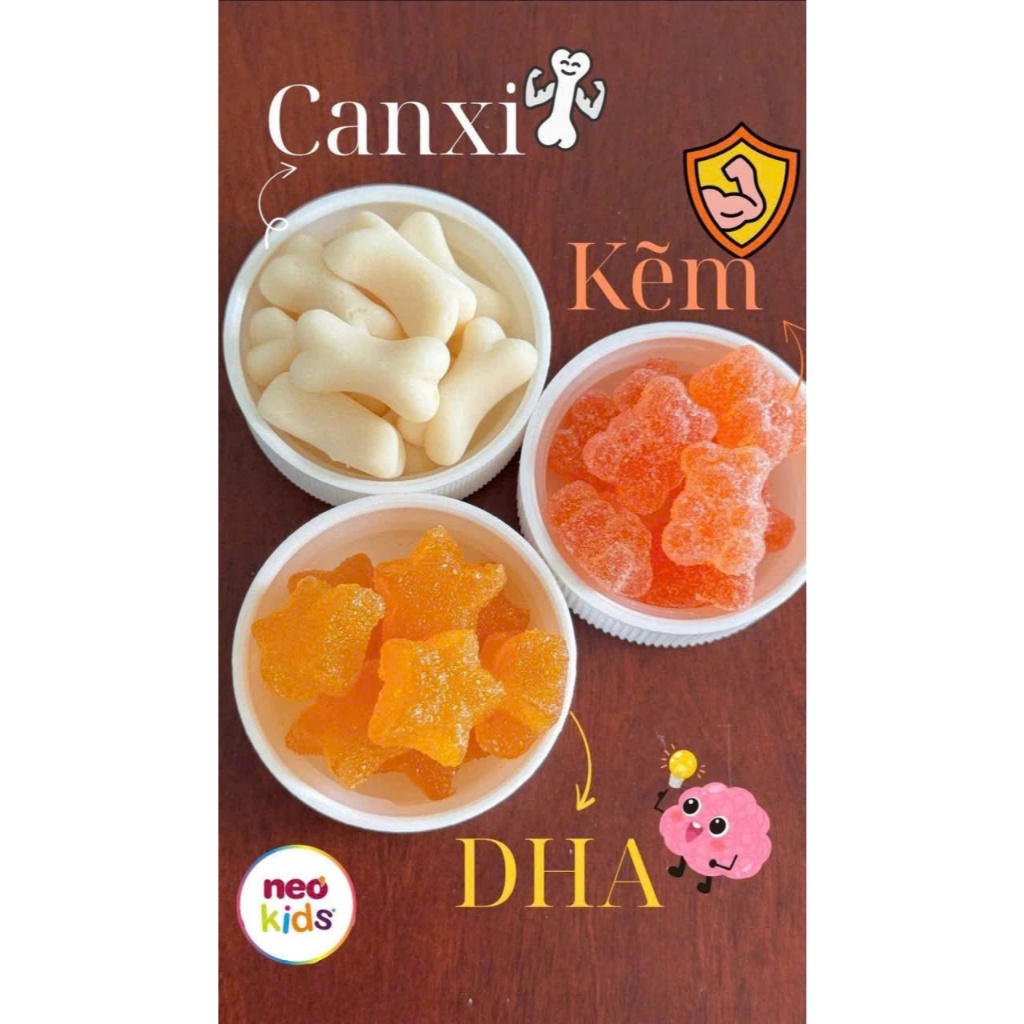 BỘ 3 GUMMIES NEOKIDS - CANXI, DHA, KẼM hộp 60 viên nhai+ quà
