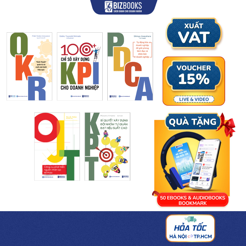 Sách Combo 5 cuốn Trọn bộ Quản trị và vận hành doanh nghiệp từ A - Z: PDCA + OKR + OJT + KPT + 100 chỉ số xây dựng KPI