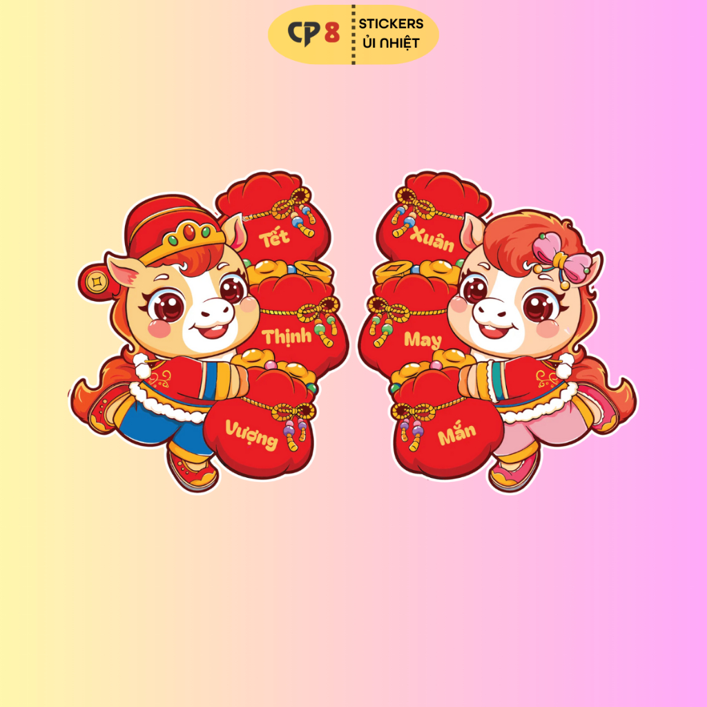 Bộ Hình In, Ủi Nhiệt Sticker Tết Bính Ngọ 2026 BST02 - CP8 PET Sticker