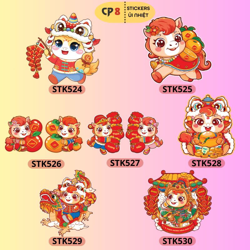 Bộ Hình In, Ủi Nhiệt Sticker Tết Bính Ngọ 2026 BST02 - CP8 PET Sticker